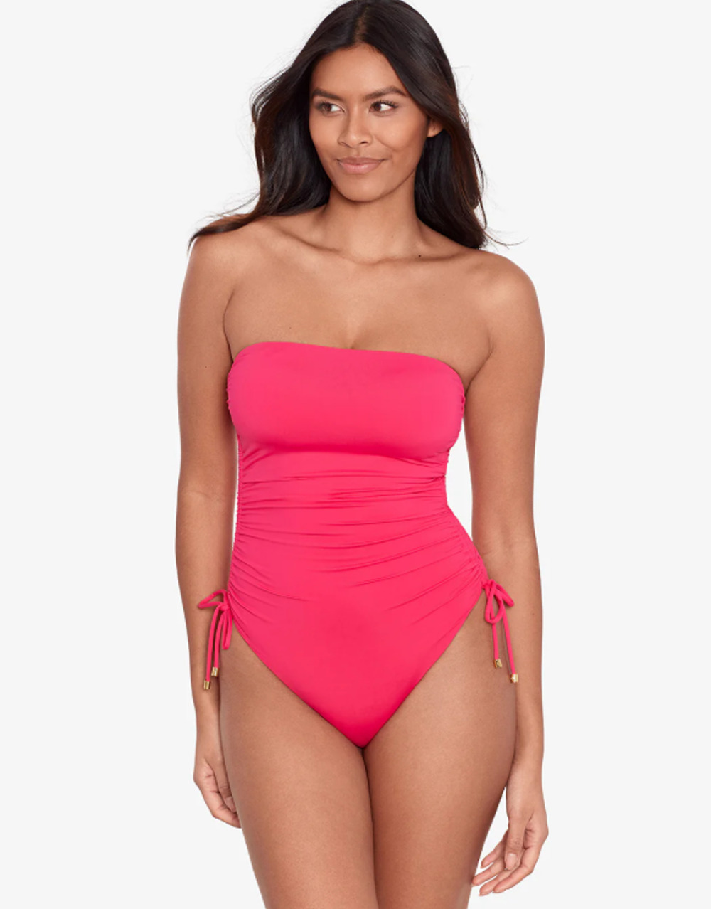 LAUREN RALPH LAUREN Bandeau One Piece Swimsuit Size 8 Pink Beach Club Ruched NWT